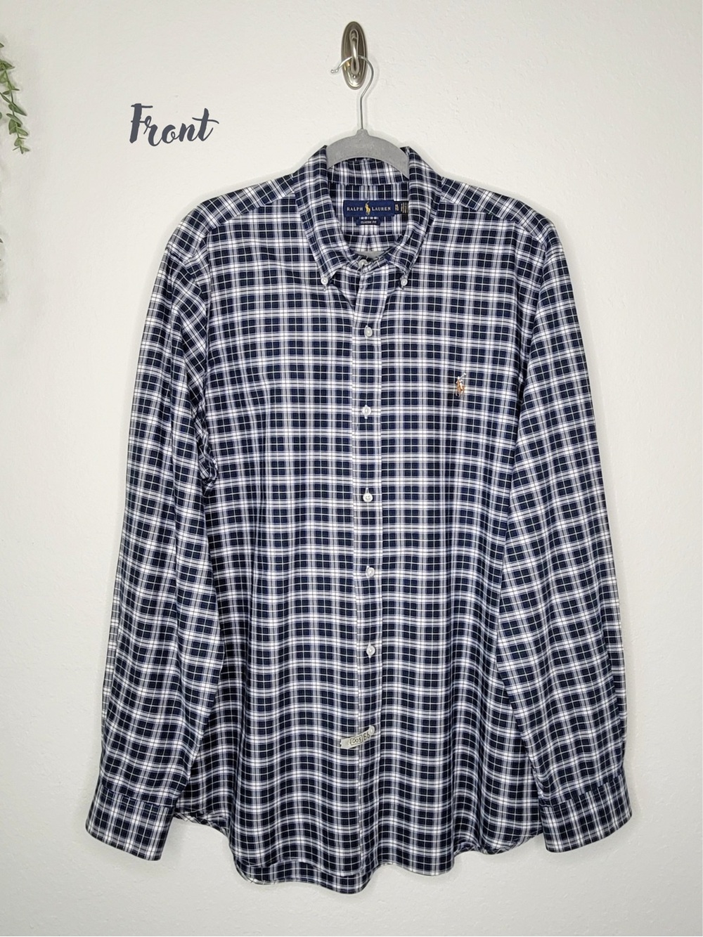 Ralph Lauren Navy & White Checked Button-Down Shirt XL
